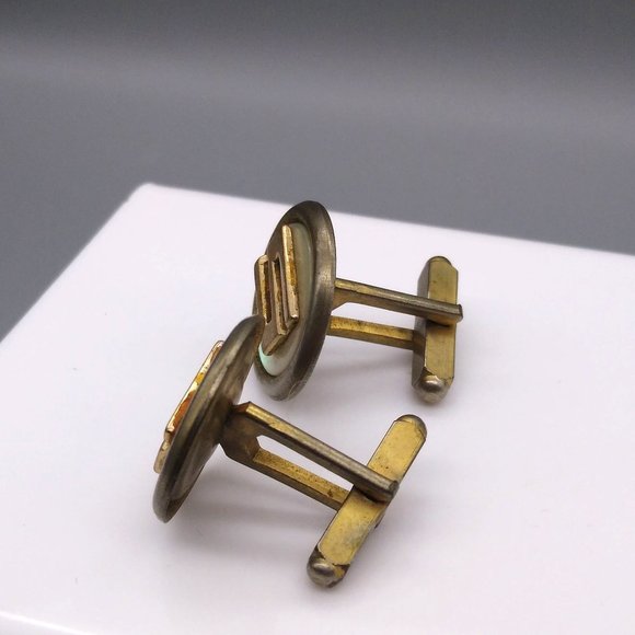 Classy Vintage Initial S Cufflinks, Art Deco Monogram Letter on Mother of Pearl - Picture 3 of 4